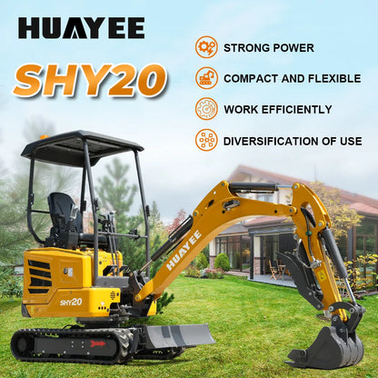 HUAYEE SHY20 Mini Excavator - 1.68 Ton Compact Excavator with Kubota D902 Engine, 16 HP