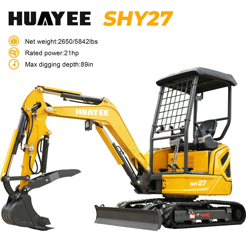 HUAYEE SHY27 Mini Excavator - 2.7 Ton Compact Excavator with Kubota D1105 Engine, 21 HP