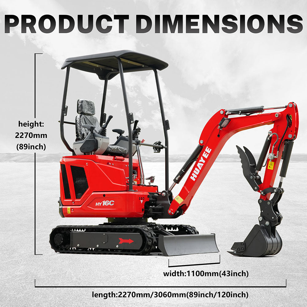 HUAYEE HY16C Mini Excavator | 14HP Kubota Engine, Hydraulic Thumb ...