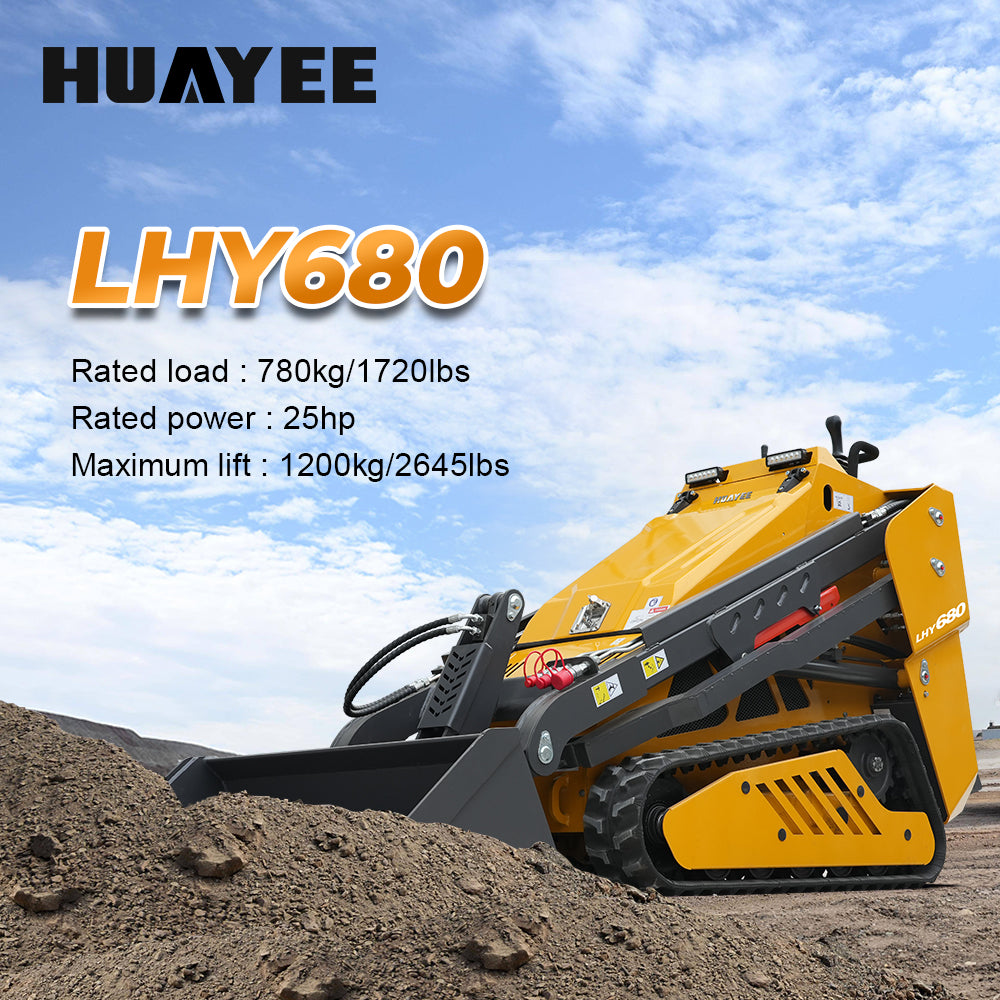 HUAYEE LHY680 Mini Skid Steer Loader - 25HP Kubota Diesel Engine, 780kg Rated Load, 1200kg Lift
