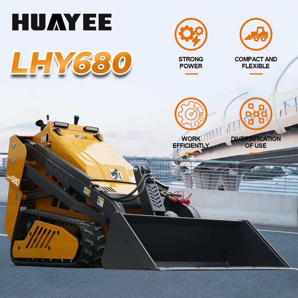 HUAYEE LHY680 Mini Skid Steer Loader - 25HP Kubota Diesel Engine, 780kg Rated Load, 1200kg Lift