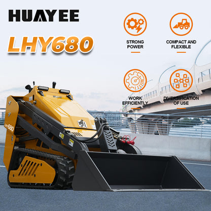 HUAYEE LHY680 Mini Skid Steer Loader - 25HP Kubota Diesel Engine, 780kg Rated Load, 1200kg Lift