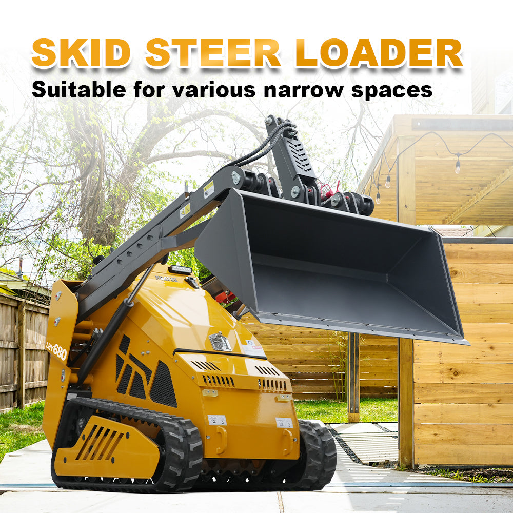HUAYEE LHY680 Mini Skid Steer Loader - 25HP Kubota Diesel Engine, 780kg Rated Load, 1200kg Lift